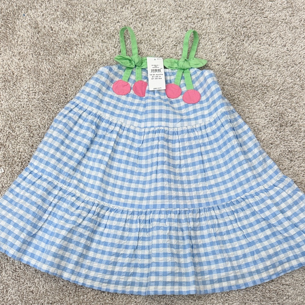 Girls Blue Gingham Cherry Sundress